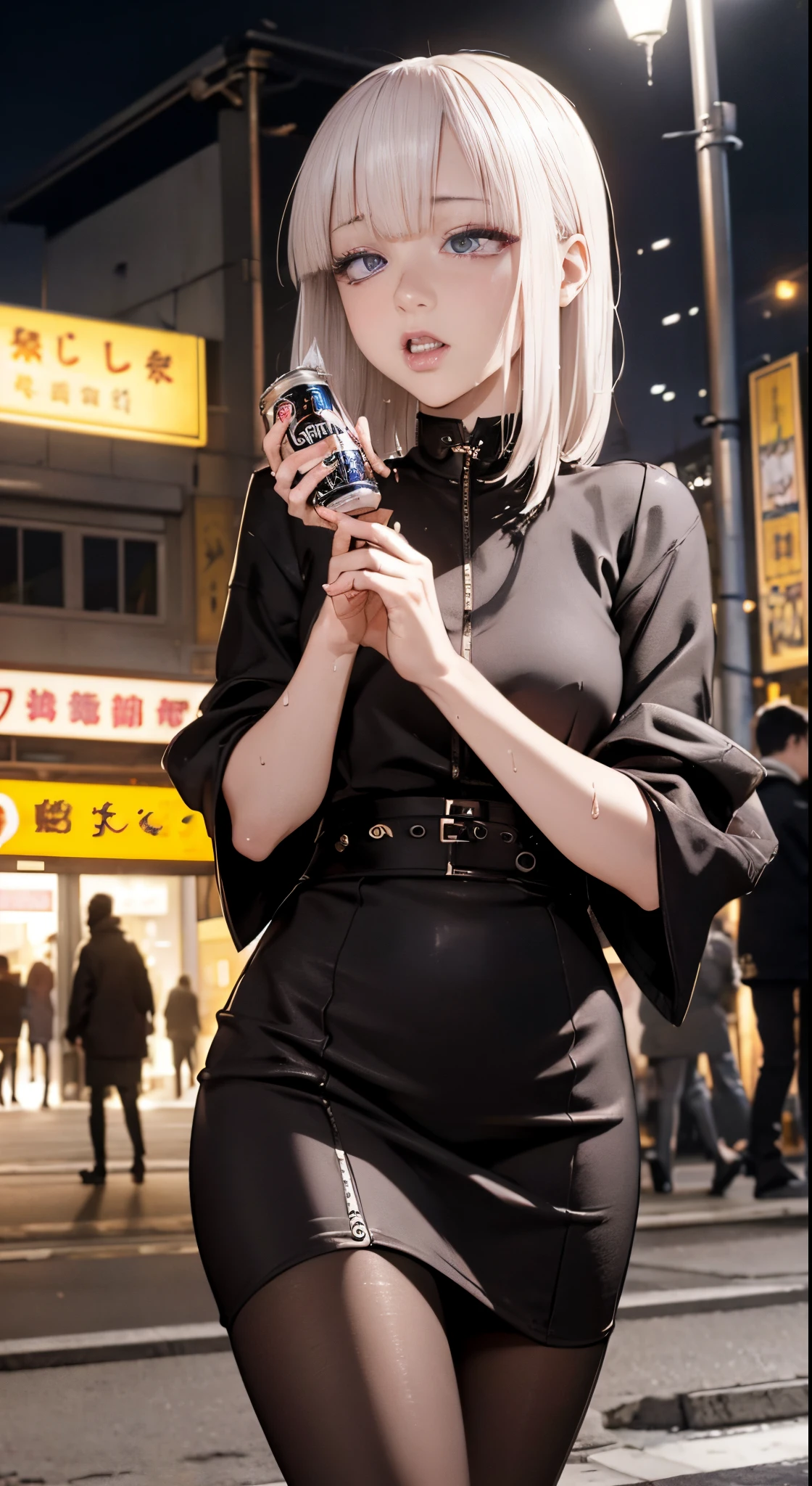 (Cinematic Digital Artwork: 1.3), High quality, masutepiece, of the highest quality, Super Detail, Illustration, [4K Digital Art]、 lndswgnr, (Sharp Focus: 1.5), (Moody lighting:1.2), depth of fields, Bokeh, 4K 、High resolution, ultra-detailliert, the Extremely Detailed CG Unity 8K Wallpapers, Realistic, Photorealsitic, Raw photo, beautifull detailed face, pale skin, realistic glistening skin, Detailed Cloth Texture, detailed hair texture, Perfect body, Beautiful face, acurate, Anatomically correct, Highly detailed face, Eye and skin texture, Natural neck length, (Beautiful eyes), (Beautiful hands), (Glossy skin:1.2), thin legs, Thin feet, Detailed people、A detailed face、细致背景、 



(Live action、Intricate details)、bionde、short-hair、



Dramatic makeup、makeup、Pinky Pink Lip Stick、eye make up、mascara、eye liner、eye shadow、Light purple eyes


(((Ahegao, , Sweat,)))、One Woman, (Drunk:1.4), OL 、 pantyhose, heels, apartment stairs at night, Spit out vomit, (Drunk and stumble:1.2), high-heels、While drinking a can of beer、Perfect human body、Holding a can of beer、Beautie、