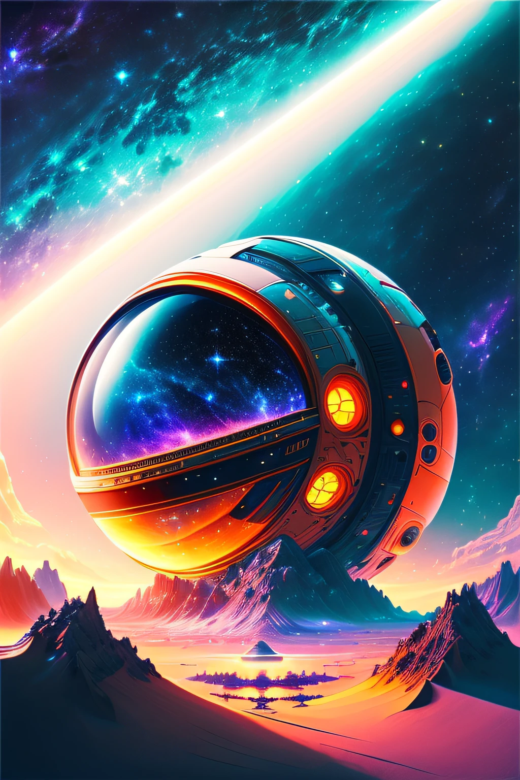 (best quality,ultra-detailed:1.2),(sci-fi,concept artists),(landscape),(vivid colors,bokeh),(HDR,UHD),(3D rendering),(portal),(interstellar),(spacecraft),(mysterious),(futuristic),(bright light),(astronaut),(exploring),(captivating),(limitless),(otherworldly),(journey),(cosmic),(epic),(universe),(adventure),(unknown),(outer space),(astounding),(mesmerizing),(enigmatic),(stellar),(awe-inspiring),(extraterrestrial),(flying),(stars),(galaxy),(breathtaking),(stunning),(hypnotizing),(space exploration),(orbiting),(infinite),(cosmos)