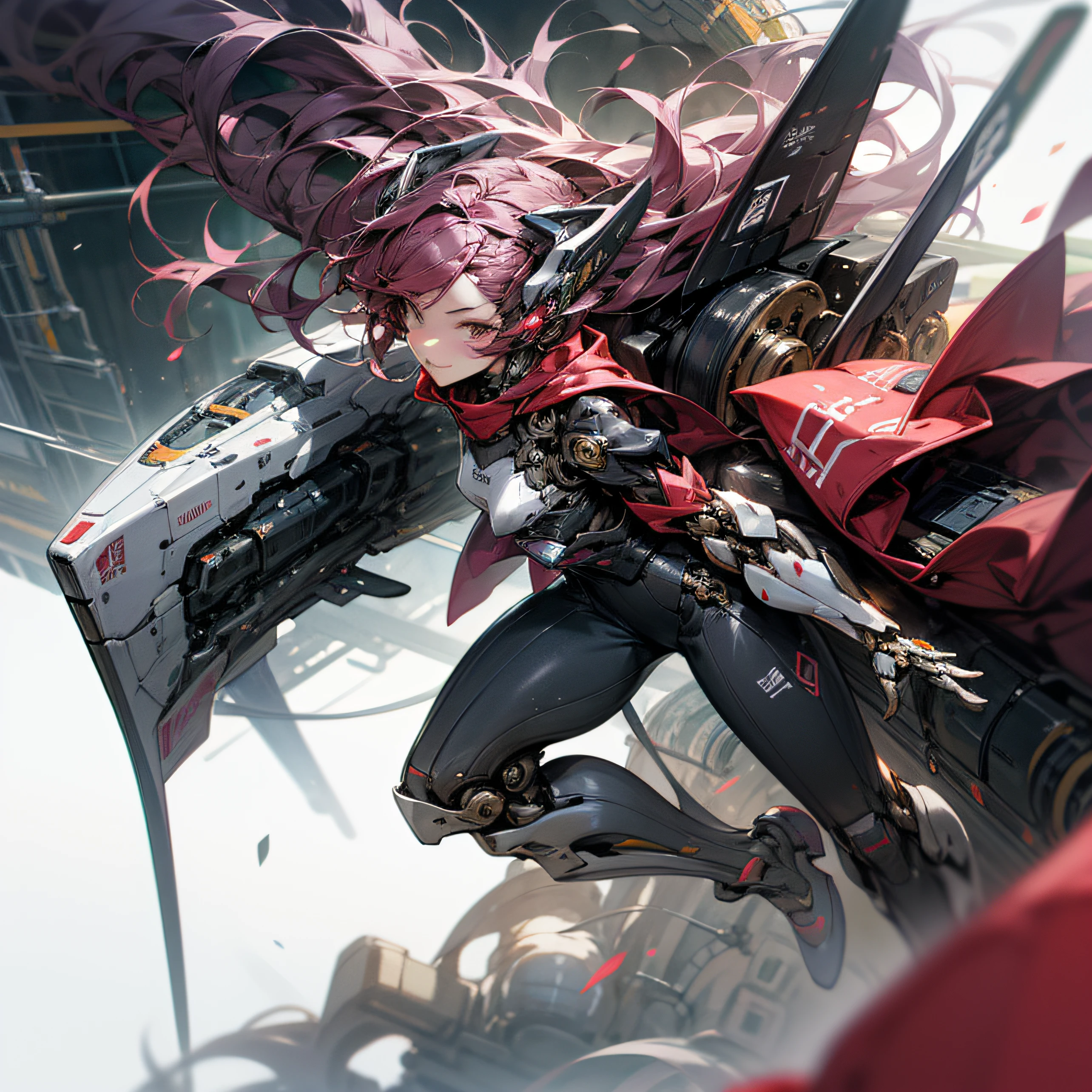 Japanese Science Fiction City Vision Cyber Style Mechanical Style Female Warrior Metal Mecha Wearing Costume Transparent Corset Front Convex Back Upturn Science Fiction Aircraft Painted Watercolor Style Colorful Watercolor Brush Strokes Illustration --auto