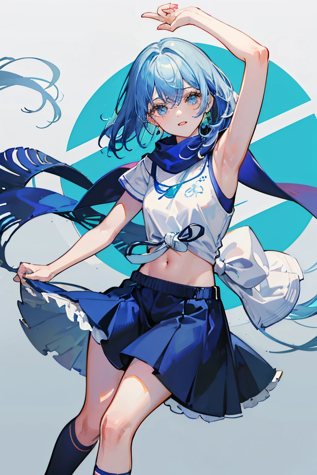 Anime girl with blue hair and white shirt throws splatters of paint, beautiful blue haired girl, Anime girl with teal hair, girl with blue hair, anime style 4 k, Anime art wallpaper 8k, anime moe art style, Smooth Anime CG Art, (Anime Girl), made with anime painter studio, Anime Girl, splash art anime loli, High quality anime art style