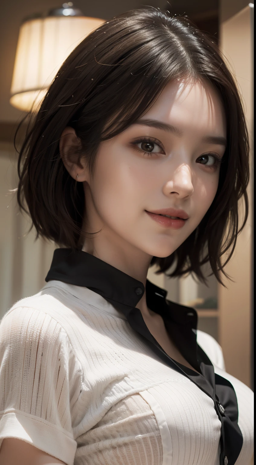 A close up of a woman with a black tie and a white shirt - SeaArt AI