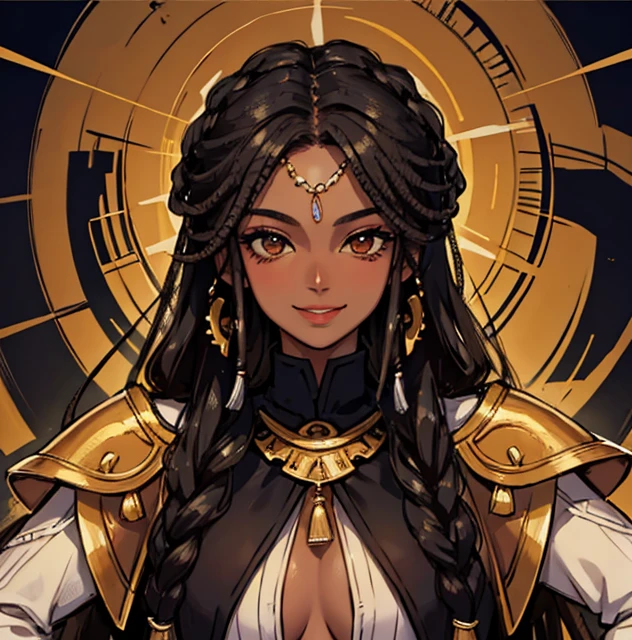 masterpiece,best quality,ultra-detailed,high resolution,extremely detailed,solo,woman,black woman,dark skinned,black skinned,warm smile,simple clothes,dreadlocks,cornrows