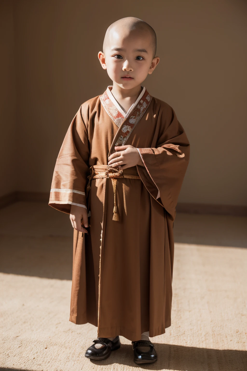 A small monk，Chanting，photorealestic，Positive perspective --auto