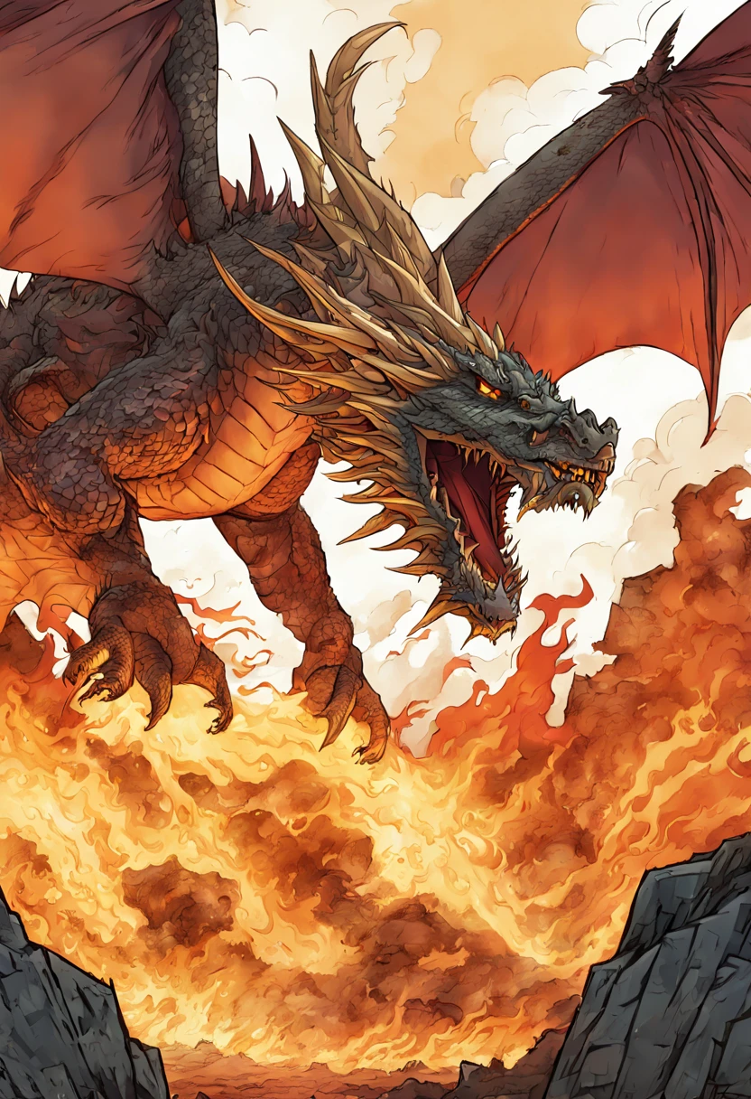medieval dragon flying breathing fire