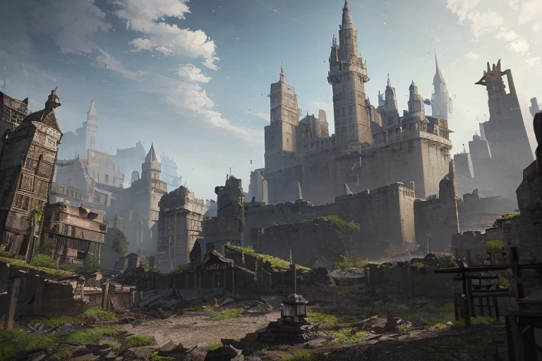 (masterpiece,newest,exceptional:1.2),1girl,depicts a world that has been ravaged by magic, Please use the image generation AI to create an image that is dark and foreboding, and includes elements such as ruined castles, abandoned cities, or other signs of devastation, The image should have a high resolution, so that it can be used as a desktop background