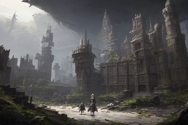 (masterpiece,newest,exceptional:1.2),1girl,depicts a world that has been ravaged by magic, Please use the image generation AI to create an image that is dark and foreboding, and includes elements such as ruined castles, abandoned cities, or other signs of devastation, The image should have a high resolution, so that it can be used as a desktop background