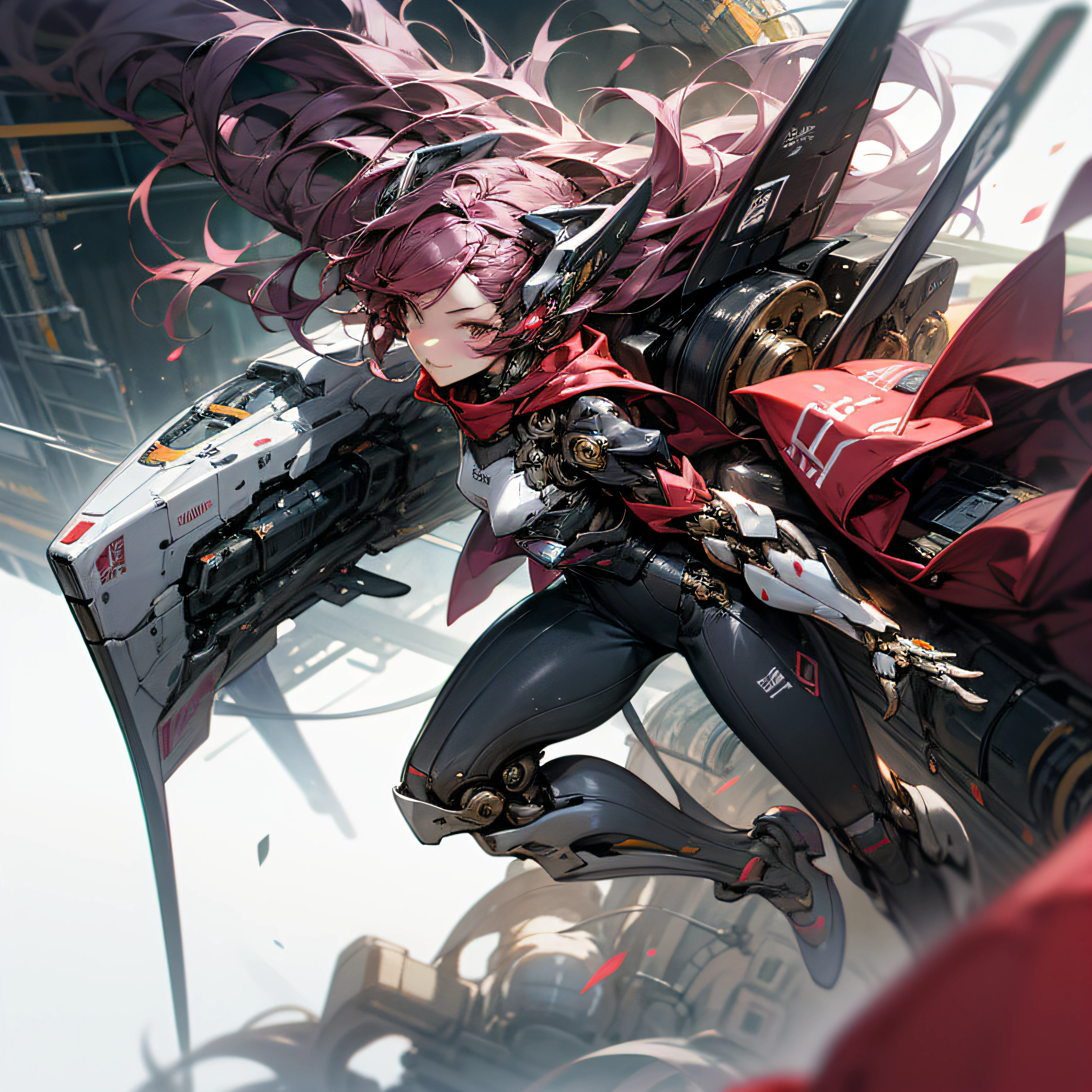 Japanese Science Fiction City Vision Cyber Style Mechanical Style Female Warrior Metal Mecha Wearing Costume Transparent Corset Front Convex Back Upturn Science Fiction Aircraft Painted Watercolor Style Colorful Watercolor Brush Strokes Illustration --auto