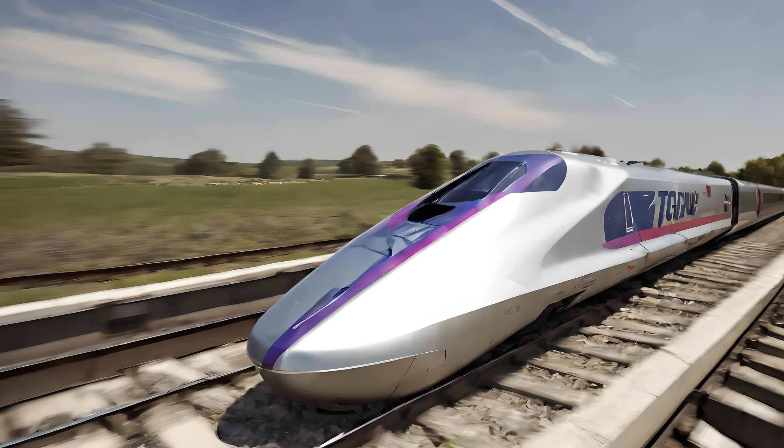 (train:1.5), (TGV locomotive flying on rails:1.5), (Inspiration from Back to the Future:1.5), (TGV soaring through the sky:1.5),(drone photography:1.5),