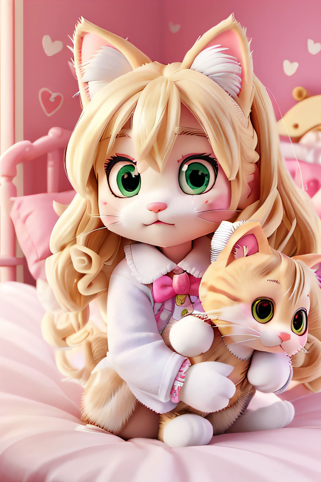 blond haired girl with a hello kitty stuffed animal on a bed, avril lavigne, hello kitty, very beautiful cute catgirl, ellen von unwerth, attractive cat girl, hello, !!!! cat!!!!, yami kawaii, white cat girl, white ( cat ) girl, devon cady-lee, hana alisa omer, elokitty