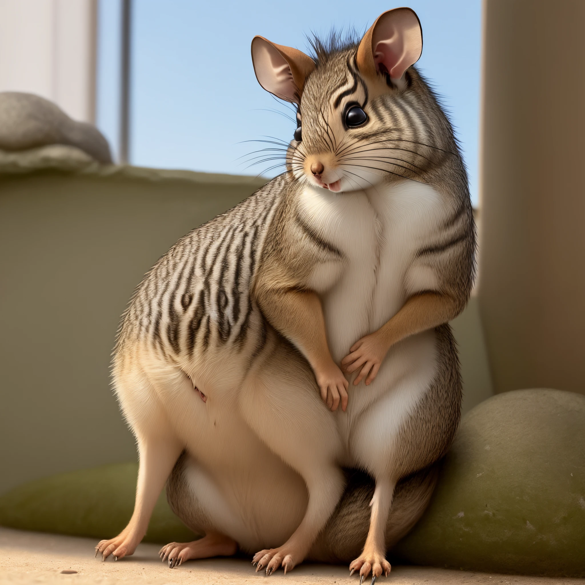 Star Wars, a chipmunk themed alien woman (sexy furry bikini, huge eyes, huge breasts, athletic, body fur, blaster pistol, cute) is sneaking up on an Imperial base. Forest