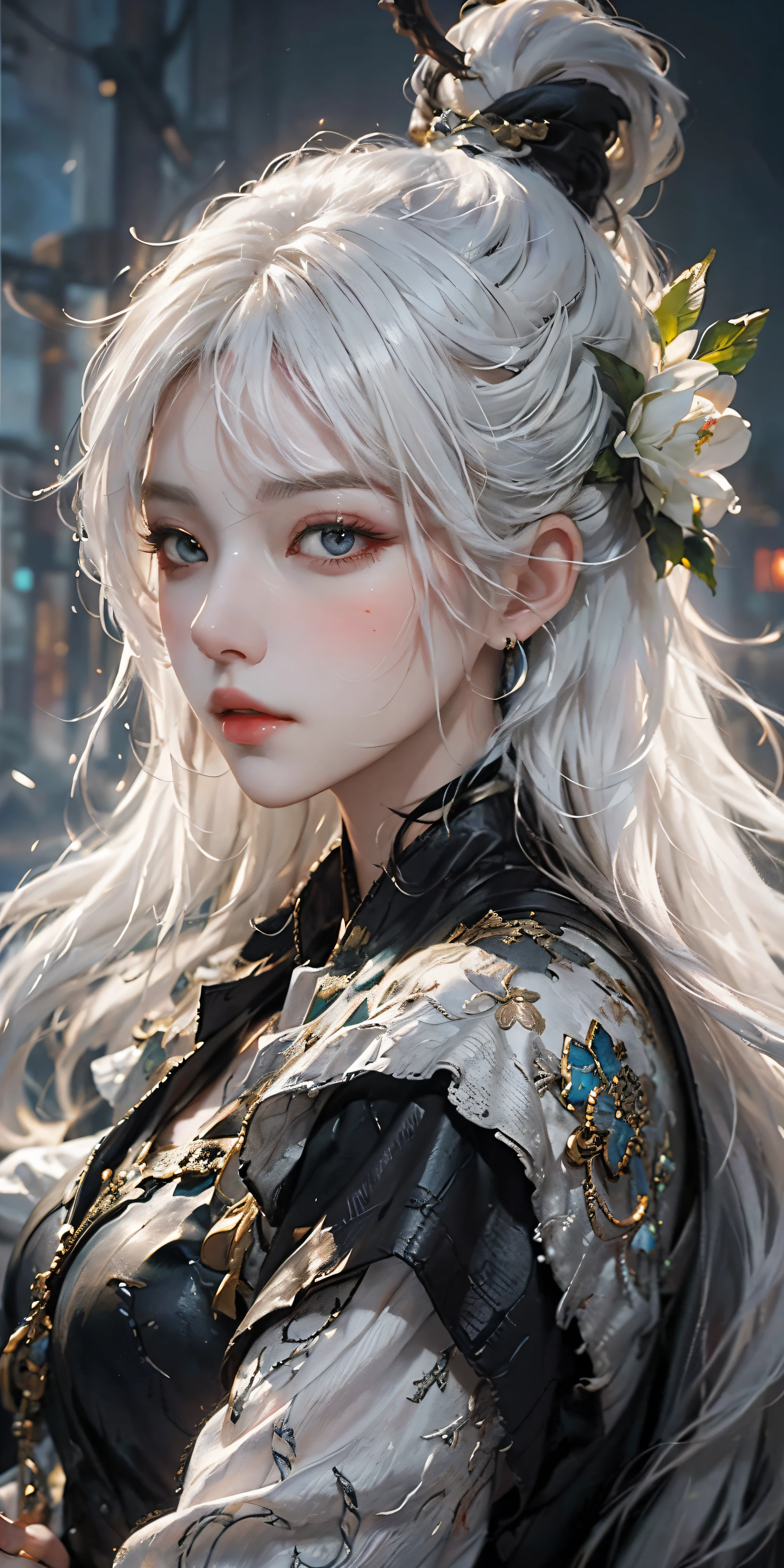 a close up of a woman with white hair and a white mask, beautiful character painting, guweiz, artwork in the style of guweiz, white haired deity, by Yang J, epic exquisite character art, stunning character art, by Fan Qi, by Wuzhun Shifan, guweiz on pixiv artstation