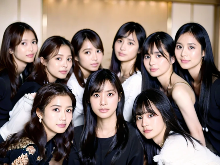 Ultra-realistic capture, Highly detailed, Skin texture must be natural, With such detail that pores can be finely identified. Skin should look healthy, In a uniform tone. Use natural light and color, masterpiece, capturing the moment a 20-year-old female college student encounters several 14-year-old clones of herself, The clones are innocently smiling, gazing at their original with curiosity and joy, while the college student looks back at them with an expression of surprise and bewilderment. None of the figures are looking at the camera. All are Japanese with black hair, The setting is inside a house, portrayed with photographic realism and illuminated by natural light, nsfw, naked