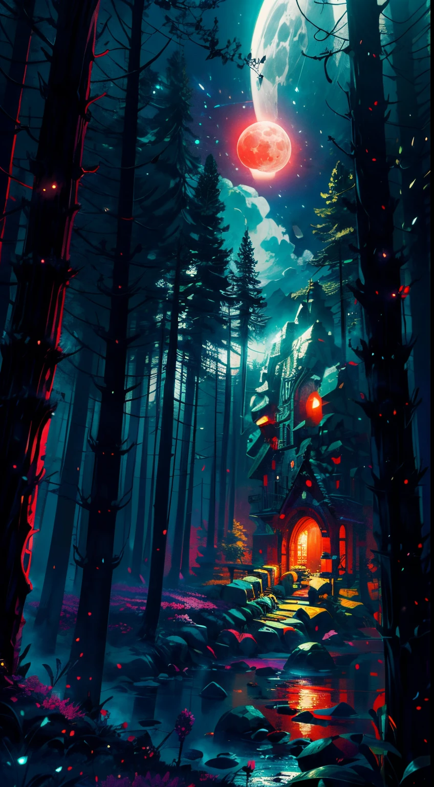 A wide landscape photo, (viewed from below, the sky is above, and the open field is below), an anime girl sitting on colorful flowers field looking up, (full moon: 1.2), (meteor: 0.9), (nebula: 1.3), distant mountains , shooting stars, Trees BREAK Crafting Art, (Warm Light: 1.2), (Firefly: 1.2), Lights, Lots of Purple and Orange, Intricate Details, colorful palette,Volumetric Lighting BREAK (Masterpiece: 1.2), (Best Quality), 4k, Ultra Detailed, (Dynamic Composition: 1.4), Rich in Detail and Color, (Rainbow Color: 1.2), (Glow, Atmospheric Lighting), Dreamy, Magical, (Solo: 1.2),