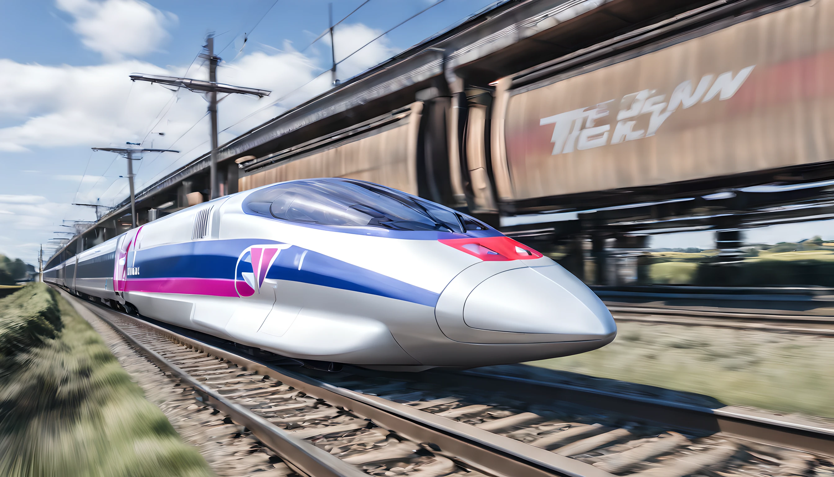 (train:1.5), (TGV locomotive flying on rails:1.5), (Inspiration from Back to the Future:1.5), (TGV soaring through the sky:1.5),(drone photography:1.5),