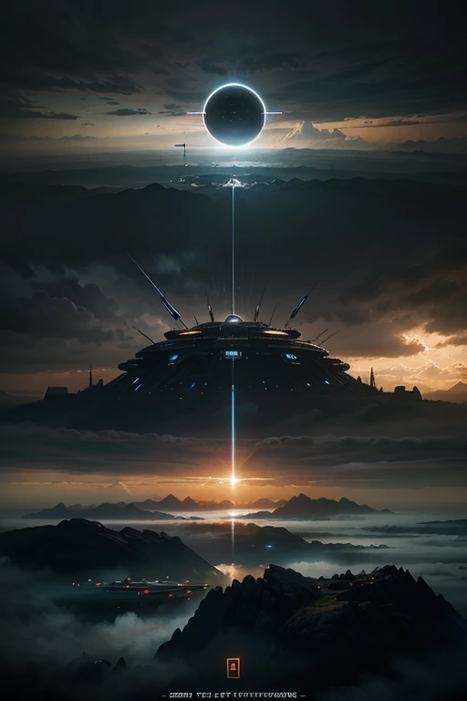 there is a large circular object in the middle of a cloudy sky, concept art inspired by Marek Okon, cgsociety contest winner, afrofuturism, mass effect concept art, concept art futuristic norse, destiny concept art, mystical sci-fi concept art, sci - fi concept art, sci-fi concept art, science fiction concept art, sci fi concept art
