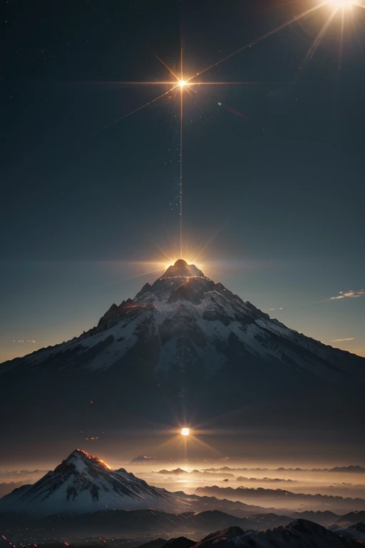 arafed mountain with a cross on top of it with a sun in the sky, inspired by Michal Karcz, inspired by jessica rossier, by jessica rossier, inspired by Michał Karcz, unreal engine 5 lighting, mount doom, solar flare unreal engine, unreal engine 5 lumen, beeple global illumination, sekiro mountain