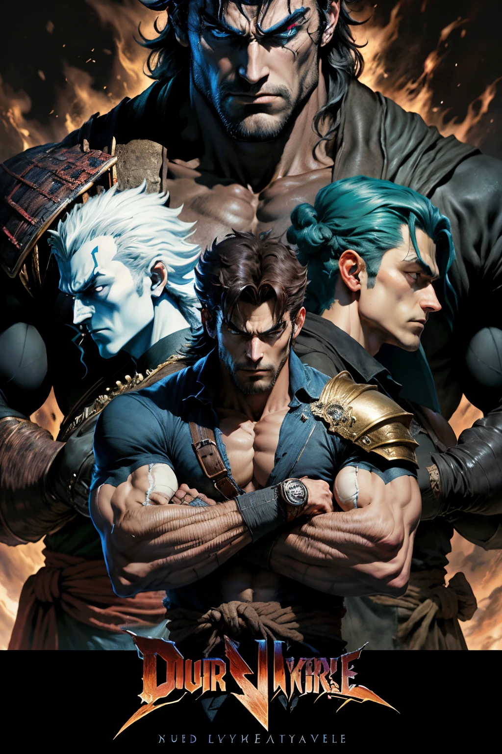 Hokuto no ken style kenshiro visages très détaillés Castlevania Shadow Lord hyper réaliste super détaillé Dynamic Poster Film Publicité Chef-d&#39;éclairage dramatique de l&#39;work