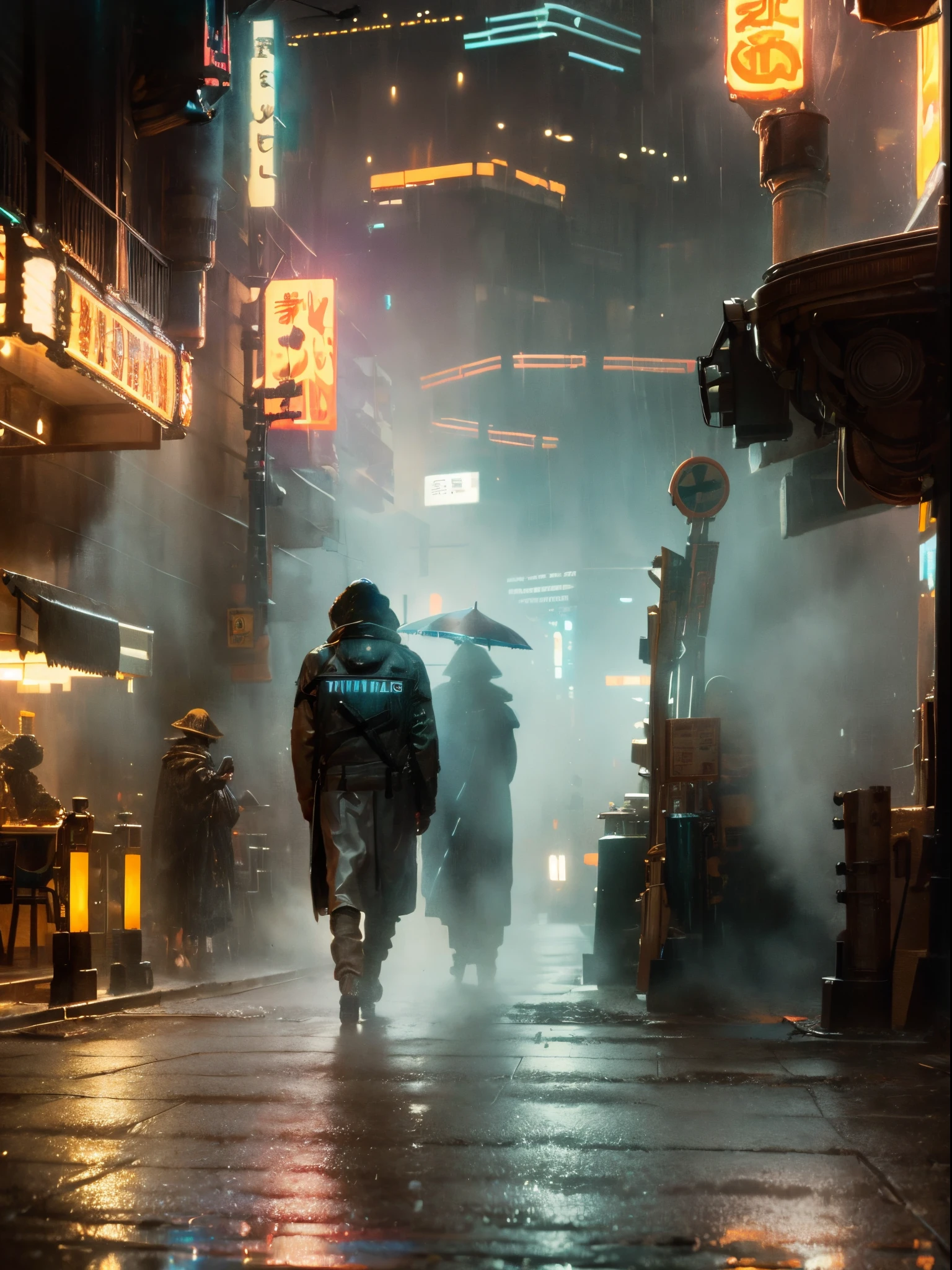 ((Best quality)), ((masterpiece)), (highly detailed:1.3), cyberpunk noodle bar at night in the rain,city, cinematic, inspired by bladerunner, inspired by syd mead,HDR (High Dynamic Range),,Ray Tracing,NVIDIA RTX,Super-Resolution,Unreal 5,Subsurface scattering,PBR Texturing,Post-processing,Anisotropic Filtering,Depth-of-field,Maximum clarity and sharpness,Multi-layered textures,Albedo and Specular maps,Surface shading,Accurate simulation of light-material interaction,Perfect proportions,Octane Render,Two-tone lighting,Low ISO,White balance,Rule of thirds,Wide aperature,8K RAW,Efficient Sub-Pixel,sub-pixel convolution,light scattering,Tyndall effect,