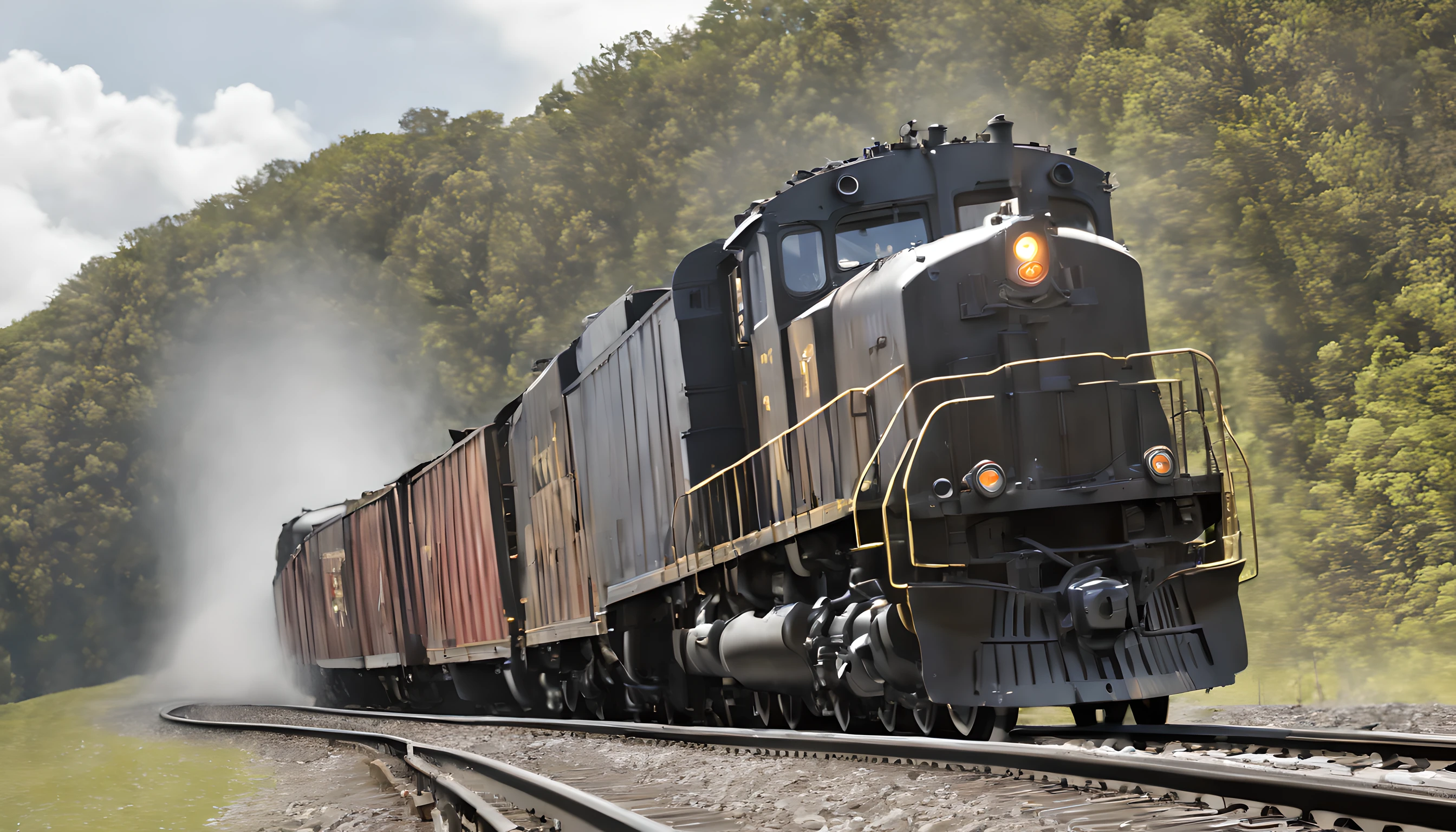 (train:1.5), (unstoppable train:1.5), (freight train:1.5), (dynamic:1.5), (dynamic angle:1.5), (movie scene:1.5),(A scene where a runaway train turns a curve:1.5),