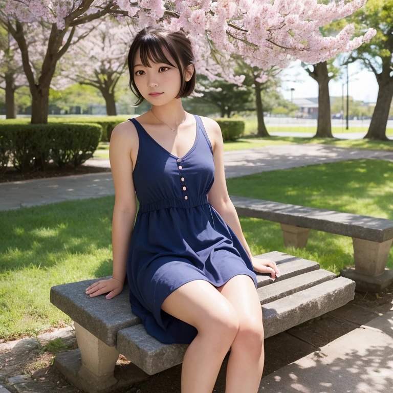 (Perfect Anatomy)1womanl、age19、season、springtime、a park、Shorthair、Dress、Yoshiko Akishino、opening legs