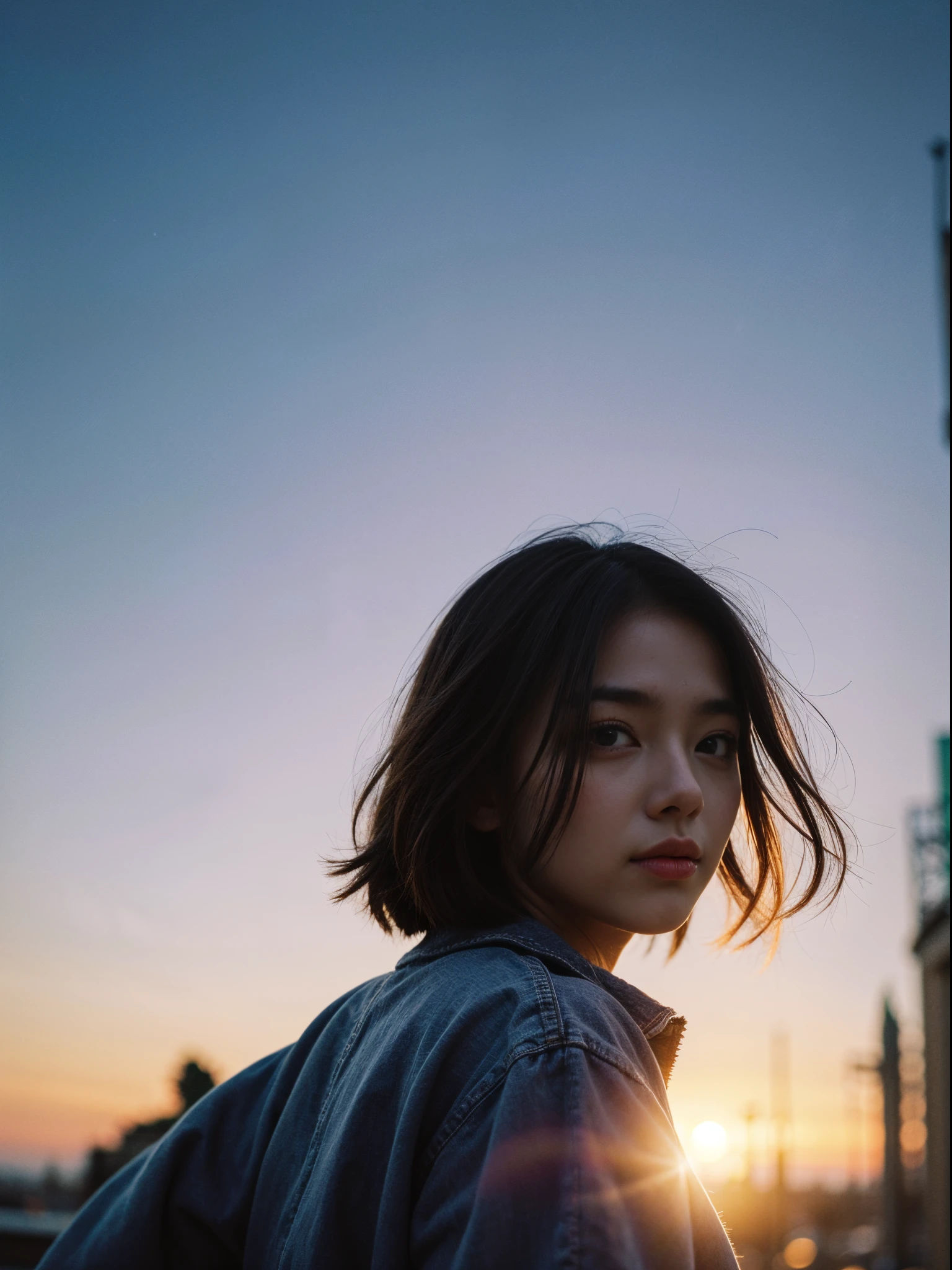 (best quality, masterpiece), 1girl, particle, wind, looking at viewer, ((monsters in background)), backlighting, upper body, pose