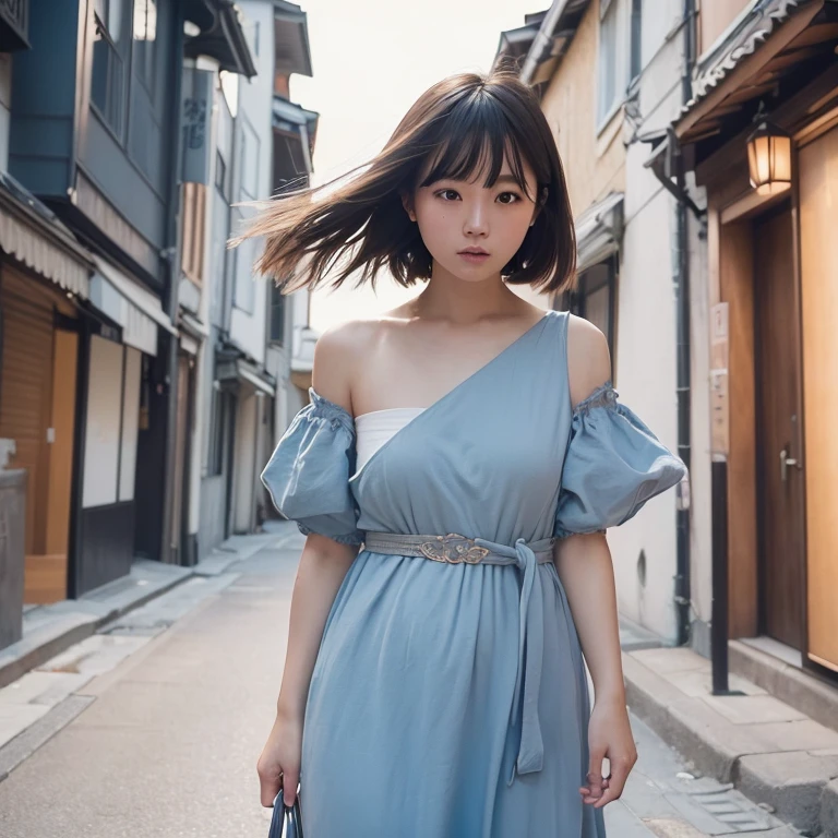 (dress、Shoulder bag)、(top-quality,masterpiece:1.3,超A high resolution,),(ultra-detailliert,Caustics),(Photorealsitic:1.4,RAW shooting,)Ultra-realistic capture,A highly detailed,high-definition16Kfor human skin、 Skin texture is natural、、The skin looks healthy with an even tone、 Use natural light and color,One Woman,japanes,,kawaii,A dark-haired,Shorthair,Middle hair,(depth of fields、chromatic abberation、、Wide range of lighting、Natural Shading、)、(Hair swaying in the wind:1.2)、street corner