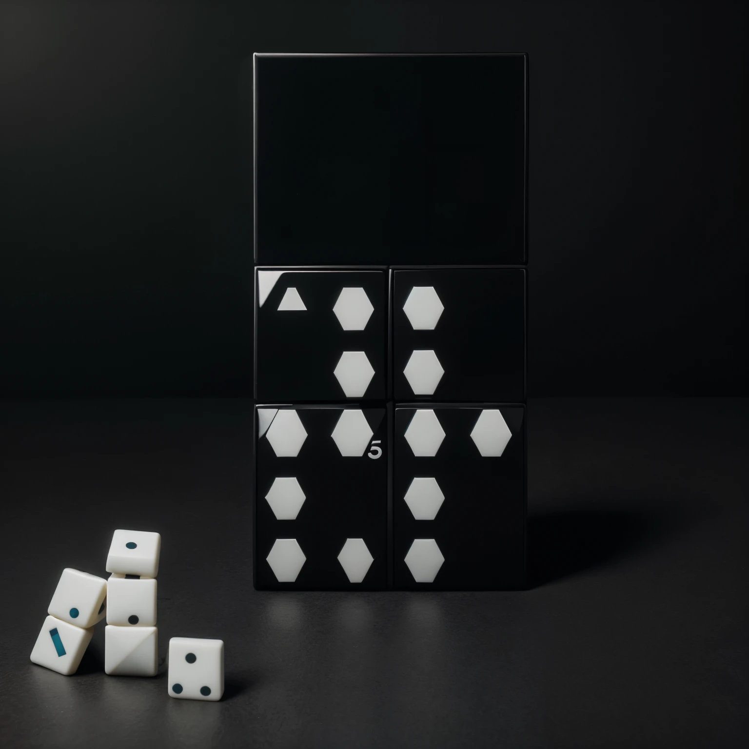 O verso exibe linhas roxas contornando a borda, enriched by small symbols related to chemical isomerism. Na frente, the central divider stands out, with number balls (like in standard dominoes), providing a refined aesthetic. This image should be a domino blueprint and a unique visual expression, perfect for printing, and the dominoes must be black,and the image must be as if it were a reference drawing