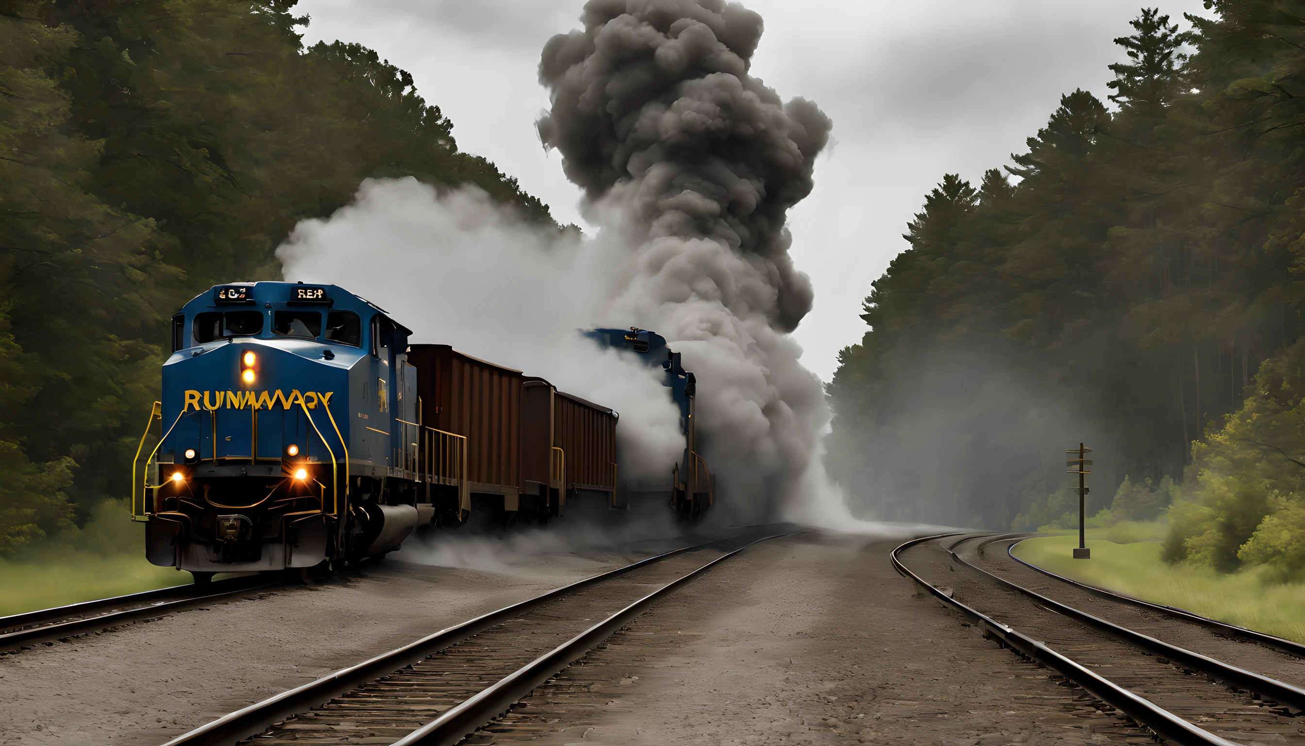 (train:1.5), (unstoppable train:1.5), (freight train:1.5), (dynamic:1.5), (dynamic angle:1.5), (movie scene:1.5),(A scene where a runaway train turns a curve:1.5),