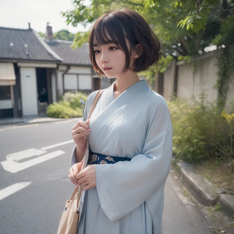 (Dress)、(top-quality,masterpiece:1.3,超A high resolution,),(ultra-detailliert,Caustics),(Photorealsitic:1.4,RAW shooting,)Ultra-realistic capture,A highly detailed,high-definition16Kfor human skin、 Skin texture is natural、、The skin looks healthy with an even tone、 Use natural light and color,One Woman,japanes,,kawaii,Shorthair,Middle hair,(depth of fields、chromatic abberation、、Wide range of lighting、Natural Shading、)、(Hair swaying in the wind:1.2)、street corner