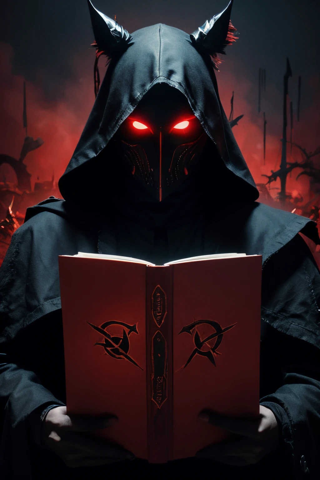 novel cover，terror，black in color，blood vess，Rune paper，the phantom