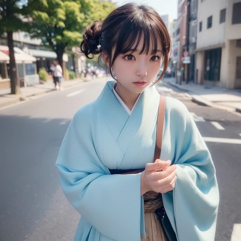 (Dress）、(top-quality,​masterpiece:1.3,超A high resolution,),(ultra-detailliert,Caustics),(Photorealsitic:1.4,RAW shooting,)Ultra-realistic capture,A highly detailed,high-definition16Kfor human skin、 Skin texture is natural、、The skin looks healthy with an even tone、 Use natural light and color,One Woman,japanes,,kawaii,Shorthair,Middle hair,(depth of fields、chromatic abberation、、Wide range of lighting、Natural Shading、)、(Hair swaying in the wind:1.0)、street corner