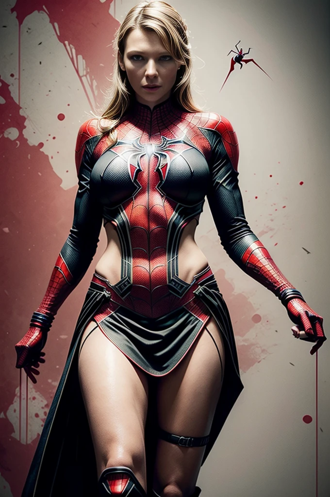 Anna Torv、Sticking out the navel、newyork、She wears a torn Spider-Man suit,wearing skirt、 Red and black color scheme,Dynamic、masterpiece、top-quality、ultra-detailliert、ighly detailed、beautiful detailed brilliance、超A high resolution