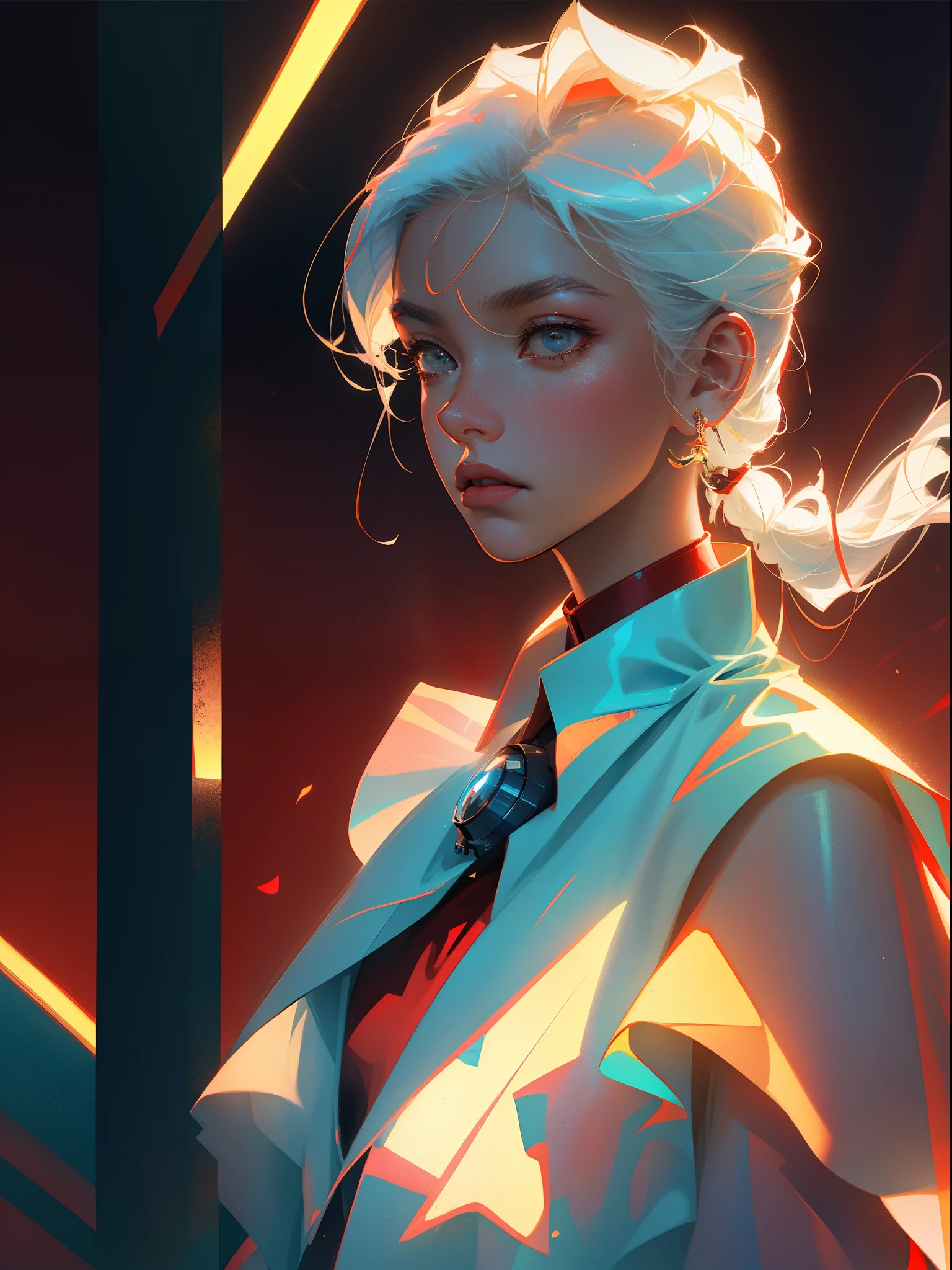 1male, 18 years old, Highest quality,The perfect masterpiece,Perfect artwork,8K,
(Upper Body Portrait:1.5),(((Seen from the side:1.2))),close-up lens,Delicate face,
White-haired boy,(hakuhatsu:1.3),short hair,(Red background:1.3),
pearl illusion,Cyberpunk,fashion trend,3s material,high-definition,detail representation,c4d,3D,octane rendering,ray tracing,complex details,animated lighting,OCrenderer,8k,