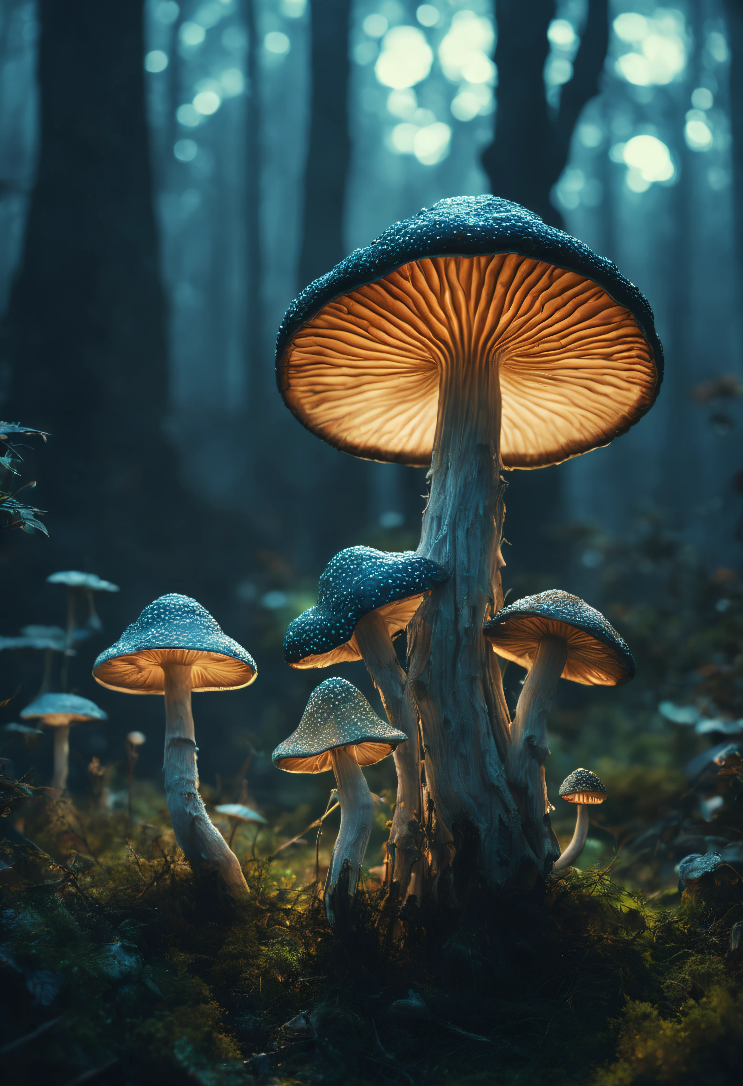 The main thing is a collection of poisonous mushrooms surrounded by deep smoke.、Mesmerizing surreal movie stills of Alice in Wonderland, magical dreamland bokeh background, A fascinating and eerie fantasy world, Illuminates dark shot scenes with a fantastic glow, Otherworldly elements of a familiar story, ether wonderland, mystic atmosphere, Dark enchantment and the aesthetics of dark fantasy realism, Translucent bioluminescent material、((A deformed poisonous mushroom that grows in a different world that looks like stained glass.,)) Ultra-realistic, (Voronoi pattern, depth of fields, (swirly bokeh:1.275), (Kodak Portra 400:0.875) :1.15), (Realistic and complex futuristic background, Lots of futuristic cookware:1.1), ((Mushroom made of shiny glass)), (Turbulent Toxic Vapor:1.2, Magnificent surrealism, Rim lighting, low key light:1.1), Notable masterpieces, celestial, Ethereal, epicd, Magical Light Flare, Natural and soft dreamy lighting, ((Warm Yellow and Deep Carbon:0.7), (Cinematic Look:1.15):1.15)