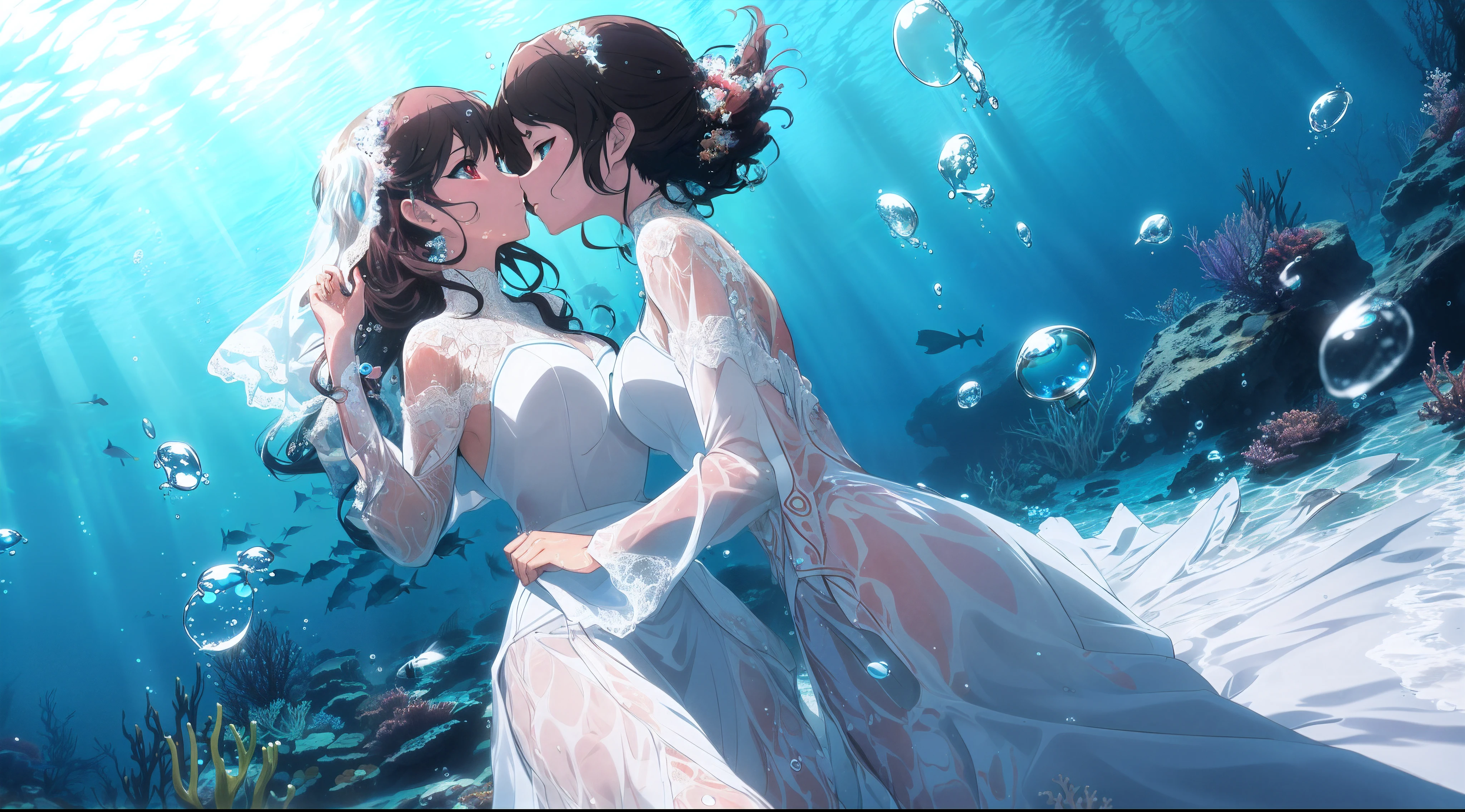 ((underwater photography, under water, underwater photo, In water, deep water,)), 8K resolution, Anime art wallpaper 4k, hd anime wallpaper,