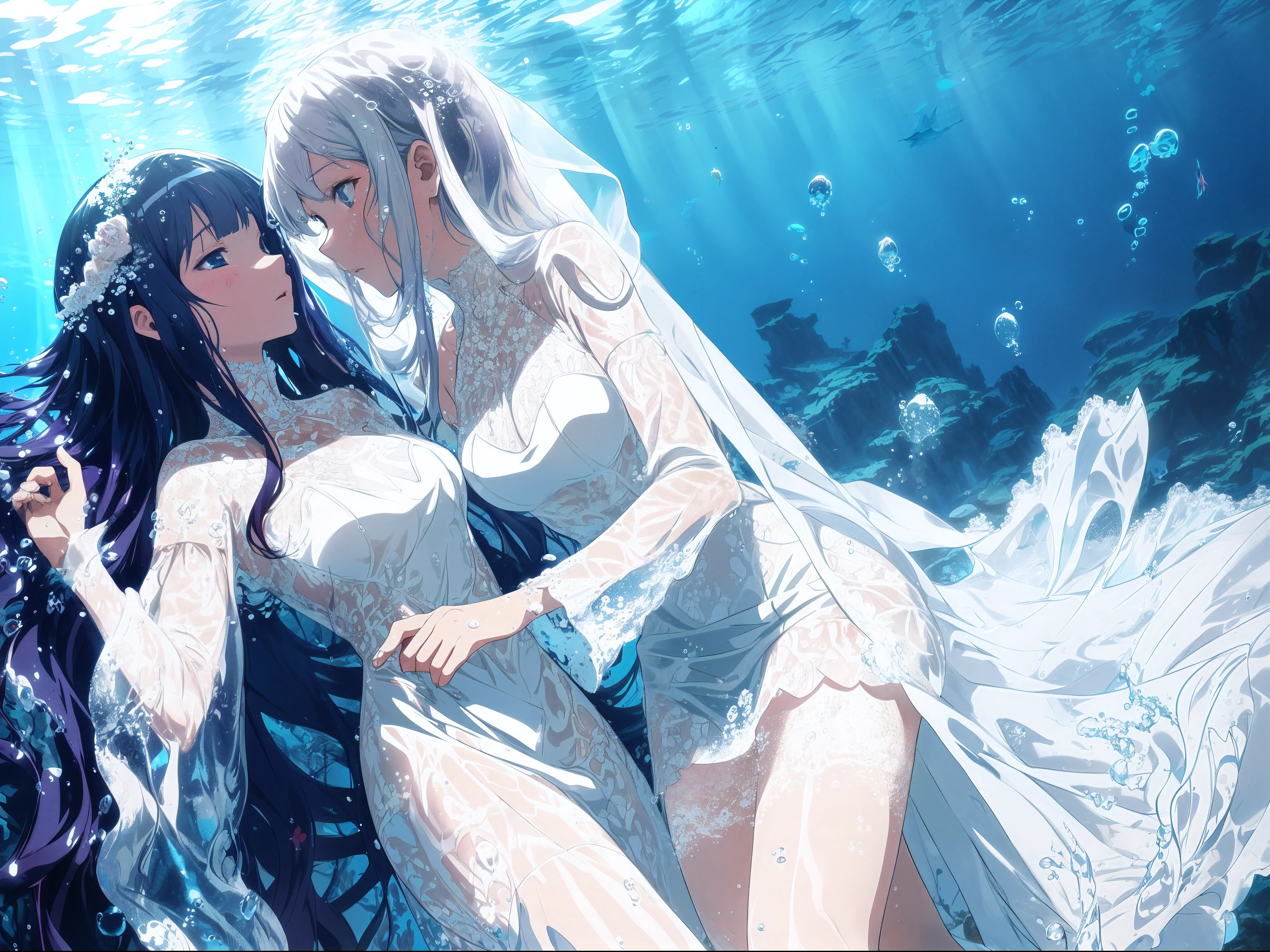 ((underwater photography, under water, underwater photo, In water, deep water,)), 8K resolution, Anime art wallpaper 4k, hd anime wallpaper,