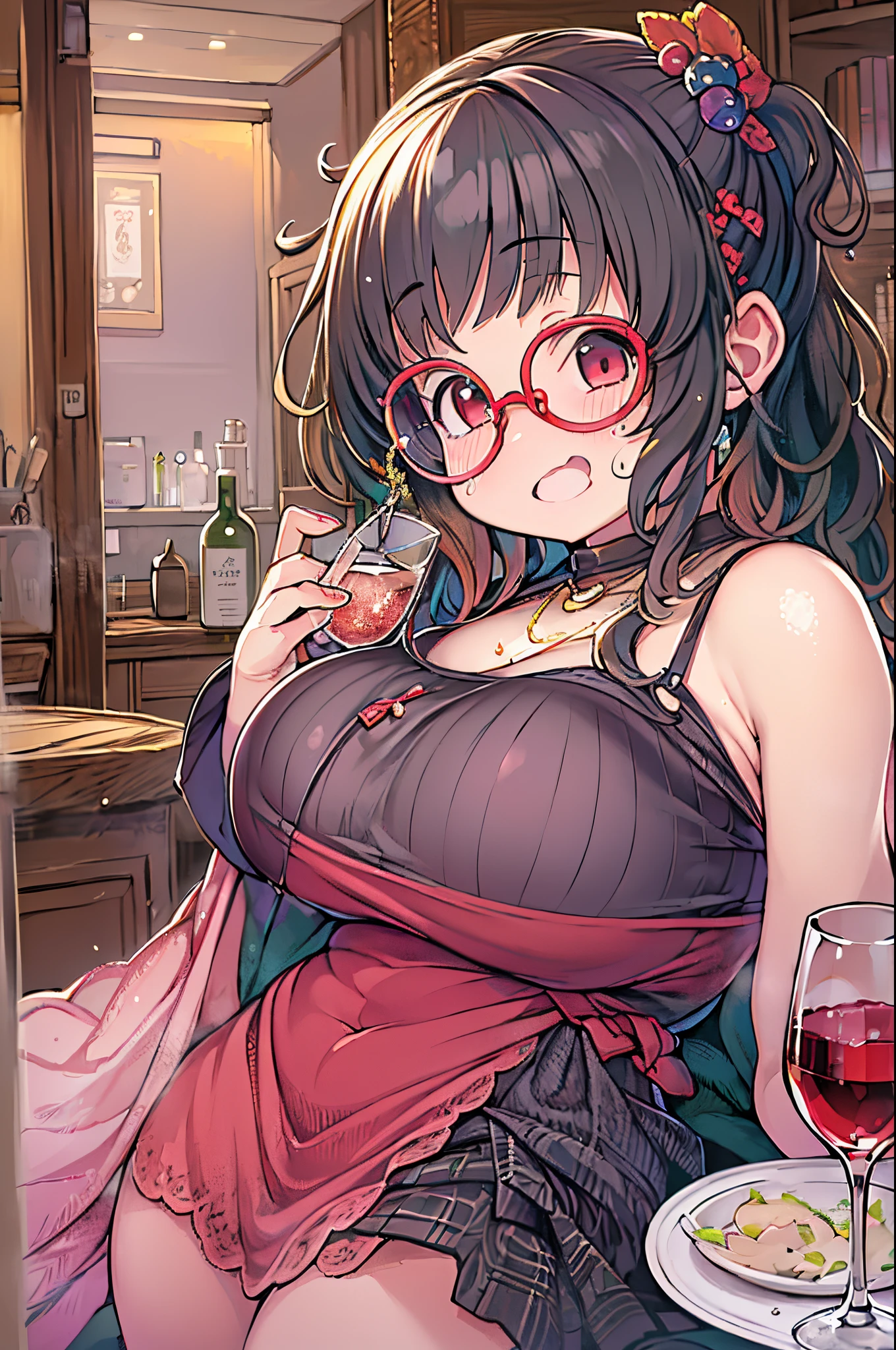 ((highest quality、muste piece、High resolution))、(Zoom photo from the front:1.95、Pose that invites men、black hair、first round、short hair)、(((Glasses、santa costume:1.5、semen、wet body:2.5、wet body、open legs、Ahegao:2.5、bukkake sex、inside the casino:1.5)))、Ahegao、((wet body、bukkake sex、big breasts))