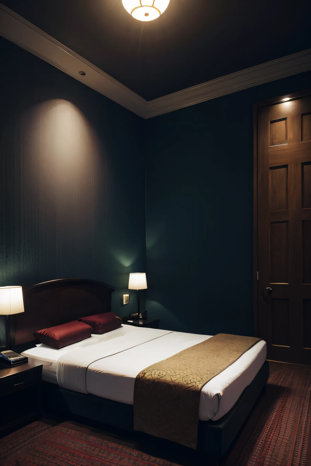 creepy hotel、creepy bed、dim