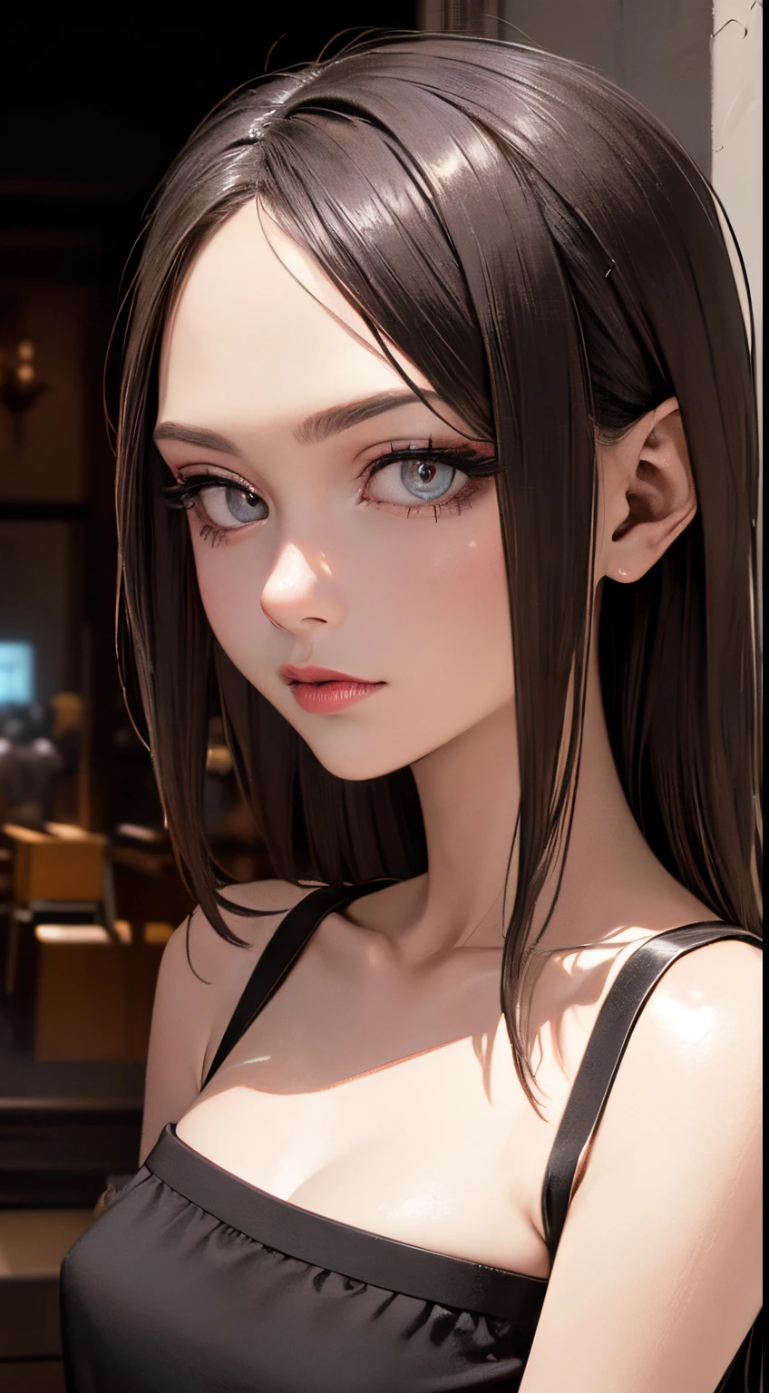 (Cinematic Digital Artwork: 1.3), High quality, masutepiece, of the highest quality, Super Detail, Illustration, [4K Digital Art]、 lndswgnr, (Sharp Focus: 1.5), (Moody lighting:1.2), depth of fields, Bokeh, 4K 、High resolution, ultra-detailliert, the Extremely Detailed CG Unity 8K Wallpapers, Realistic, Photorealsitic, Raw photo, beautifull detailed face, pale skin, realistic glistening skin, Detailed Cloth Texture, detailed hair texture, Perfect body, Beautiful face, acurate, Anatomically correct, Highly detailed face, eyes and skin texture, Natural neck length, (Beautiful eyes), (Beautiful hands), (Glossy skin:1.2), thin legs, Thin feet, Detailed people、A detailed face、细致背景、 


Dramatic makeup、makeup、Pinky Pink Lipstick、eye make up、mascara、eye liner、eye shadow、A tough-looking hostess I saw at the light purple colored contact lenses in Roppongi、