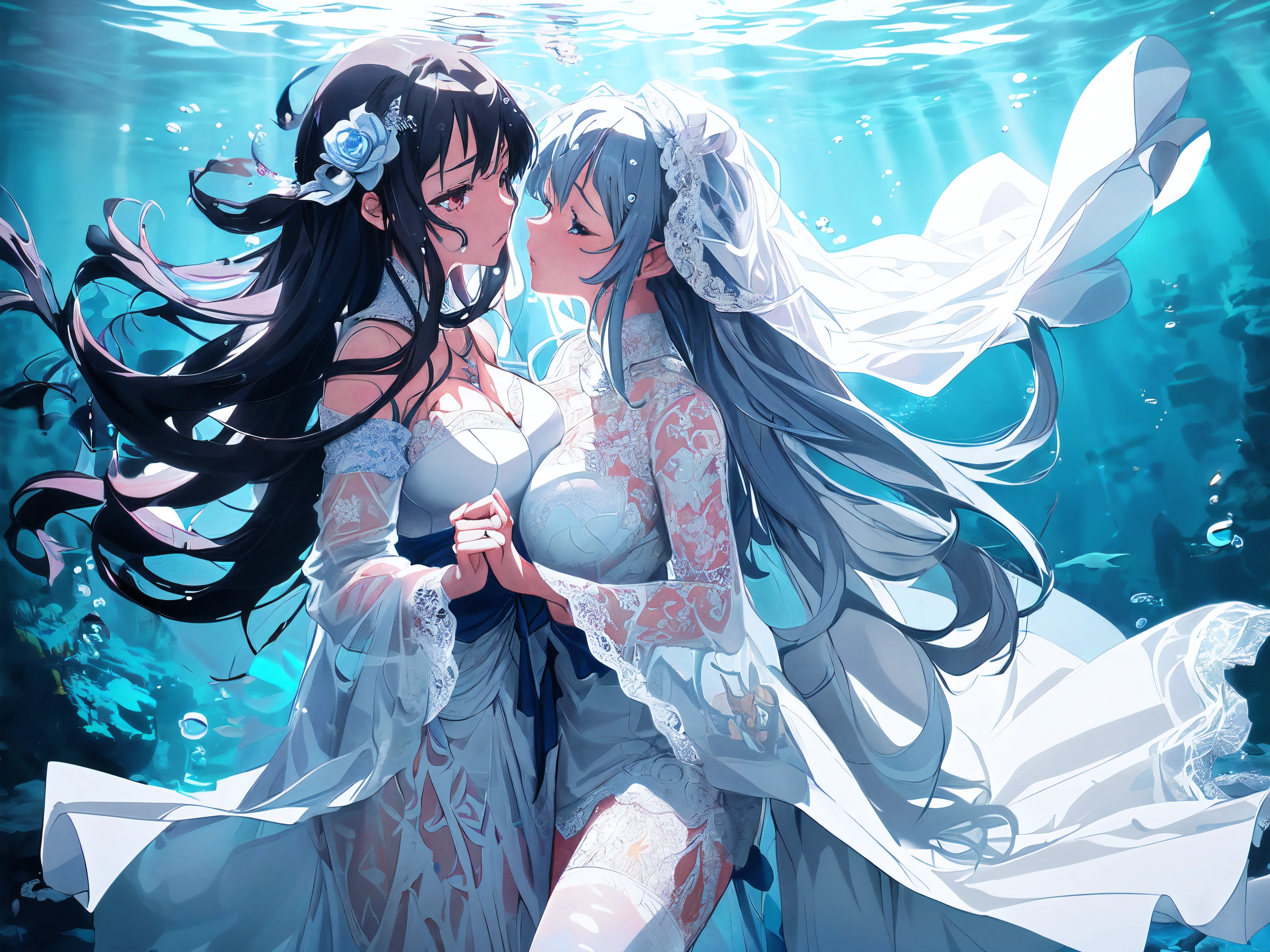 ((underwater photography, under water, underwater photo, In water, deep water,)), 8K resolution, Anime art wallpaper 4k, hd anime wallpaper,
