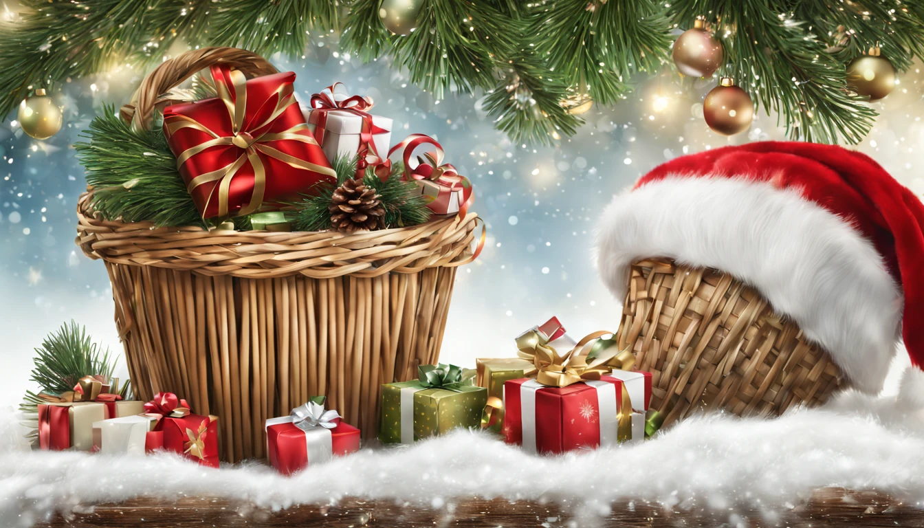(best quality,highres,masterpiece:1.2),ultra-detailed,realistic,photorealistic:1.37,Italian Christmas scene,web banner,gifts in a basket,Christmas decorations,advertising