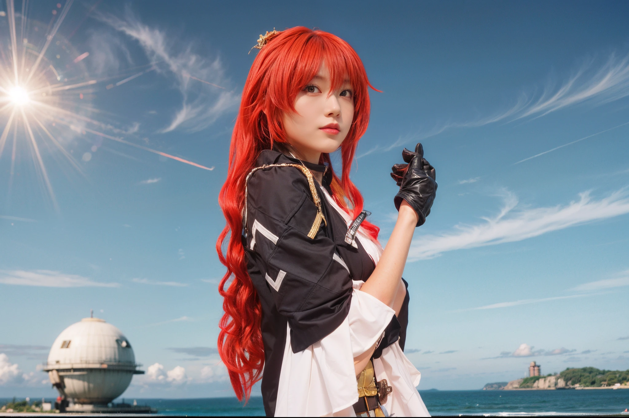 there is a woman with red hair and a black and white outfit, cosplay photo, anime cosplay, anime girl cosplay, cosplayer, portrait of a female anime hero, ayaka genshin impact, cosplay, cyarine, rias gremory, kasumi arimura style 3/4, ayaka game genshin impact, asuka