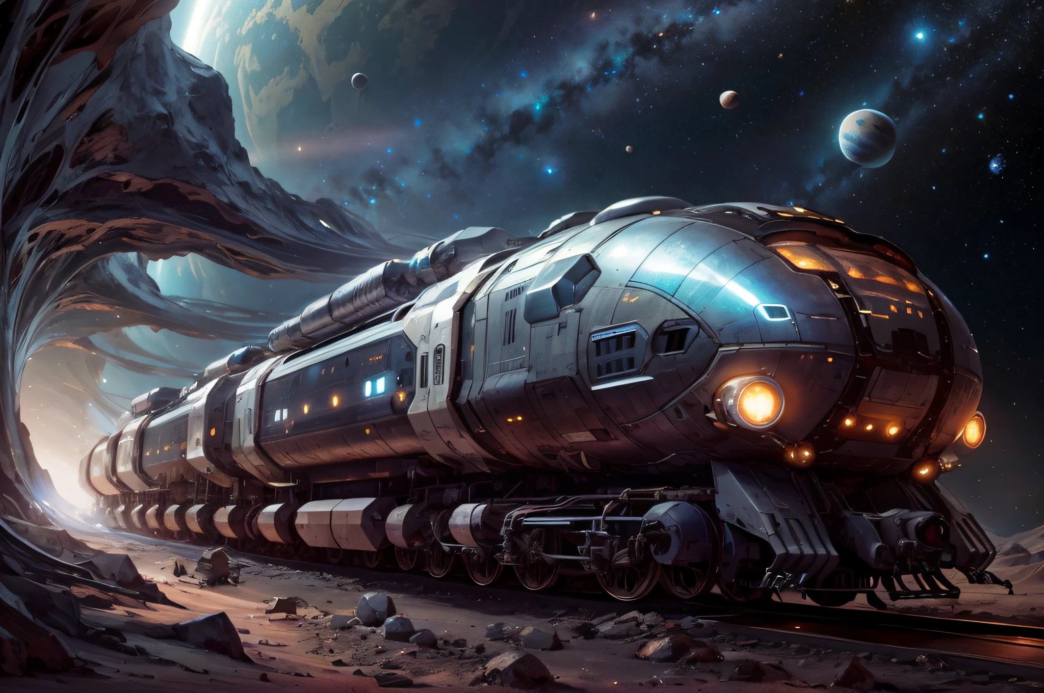 space train, space traveler, galaxy, futuristic