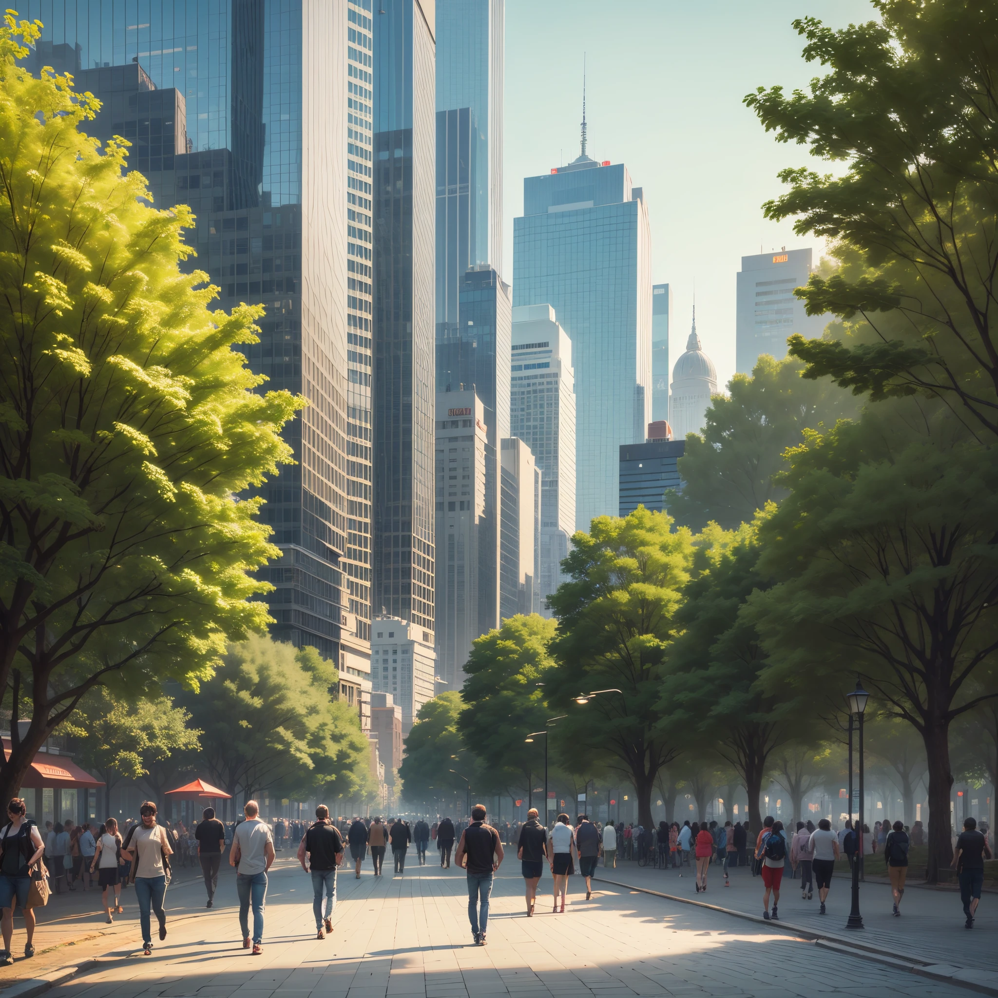 A city with a lot of trees and people walking --auto --s2