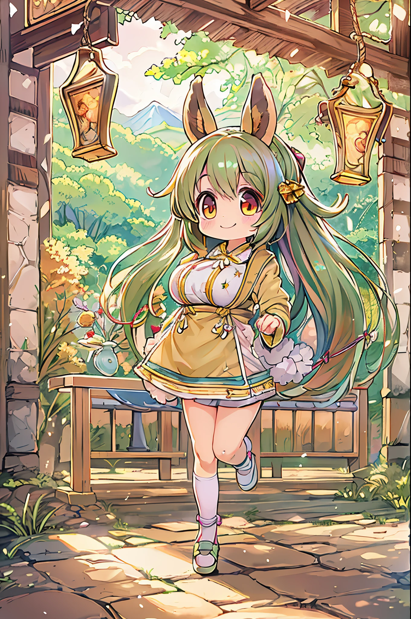 huge-breasted、kawaii、8 years old girl、a big smile on my face,Chibi, beautiful anime scene, Anime landscapes, Anime Background, Beautiful anime scenery, Beautiful peace scenes in anime,taur
