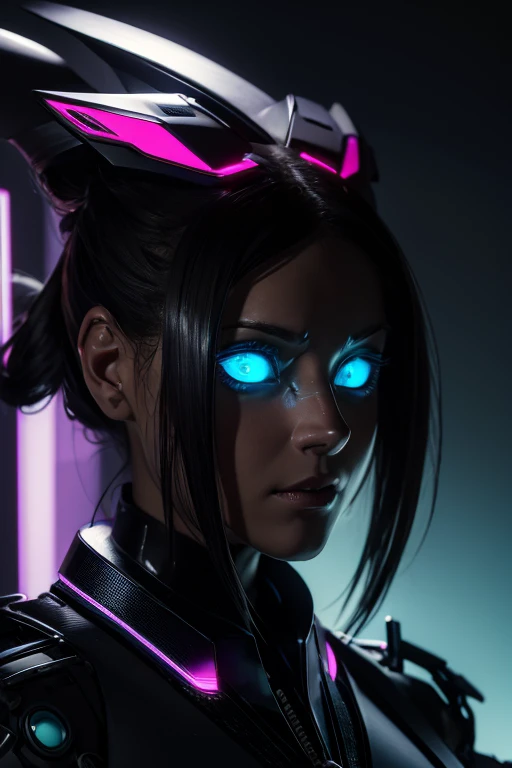 (alta qualidade, high resolution, detalhes finos, Realistic), Cybernetic Cat Ears, digital illustrations, futuristic aesthetic, shiny metallic texture, Luzes LED brilhantes, paleta de cores neon, mechanical parts, bordas afiadas e pontiagudas, design elegante e elegante, realistic and detailed portrait of cybernetic cat ears and their integration with the human head, estilo cyberpunk, sozinho, curvy womans, cabelos brancos, (olhos brilhantes), ((Olhos detalhados)), seios grandes, Vibrant and dynamic composition, contraste de cores vibrantes, dramatic lighting effects, vivid colors, arte digital profissional, Bokeh