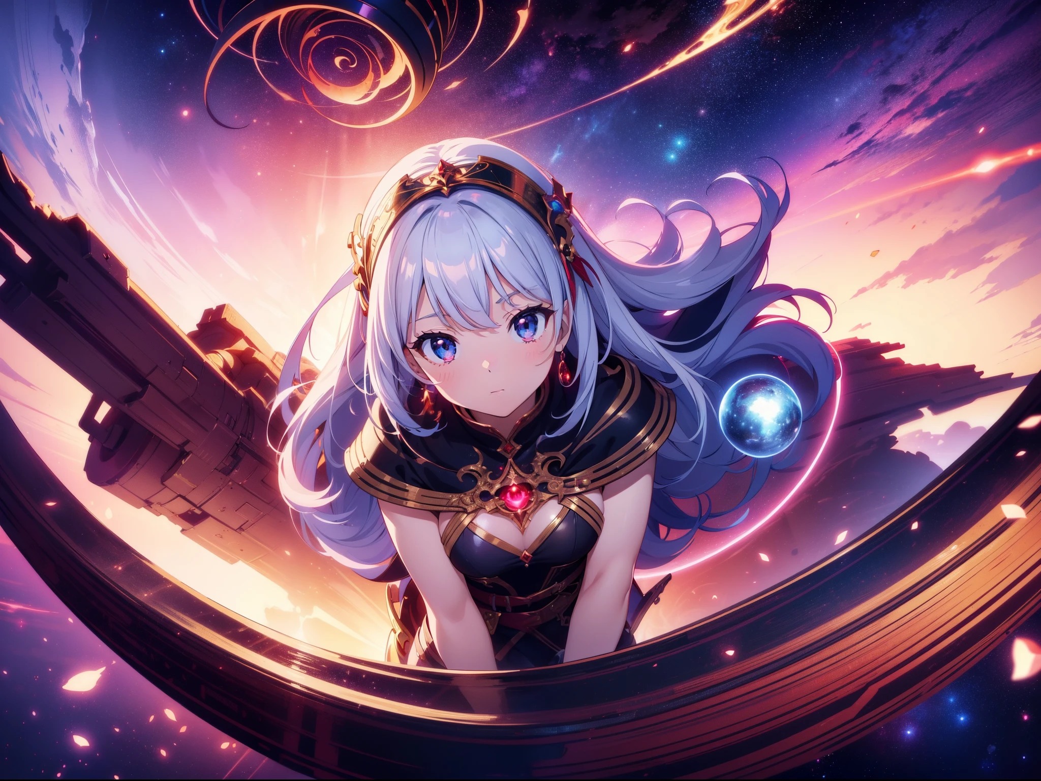 1 cute girl, (floating in red spiral) , (warped space), close to viewer, character focus , (fantasy art), fantasy world , Dutch angle, cinematic lighting, high resolution,(incredibly absurdres) ,extremely detailed CG unity 8k wallpaper, ((masterpiece)), ((top-quality)), (beautiful illustration,background Tento), ((an extremely delicate and beautiful))