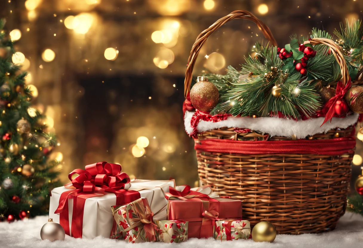 (best quality,highres,masterpiece:1.2),ultra-detailed,realistic,photorealistic:1.37,Italian Christmas scene,web banner,gifts in a basket,Christmas decorations,advertising