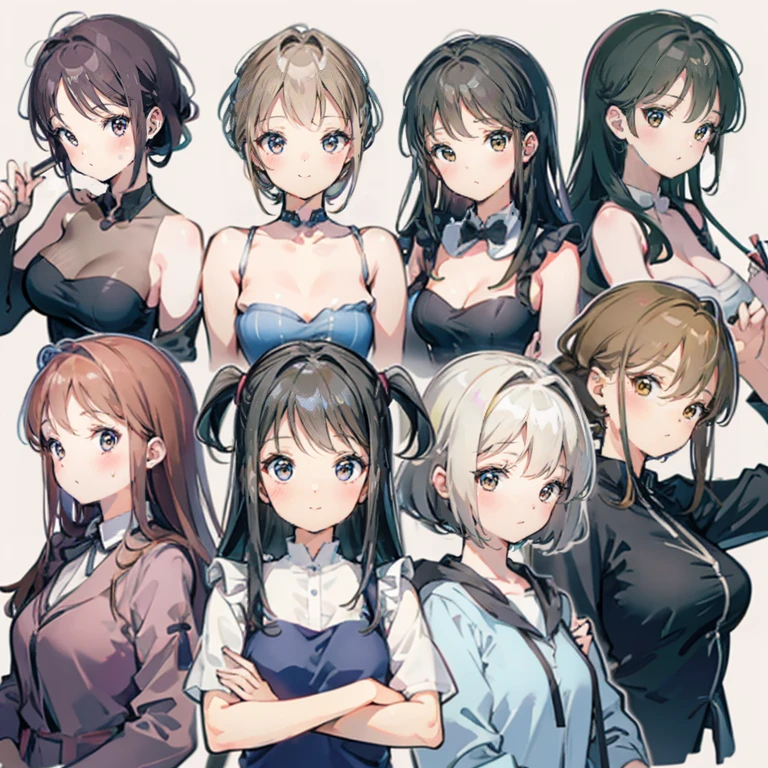 Best Quality、CharacterDesignSheet、You can use magic、faces、shot from top