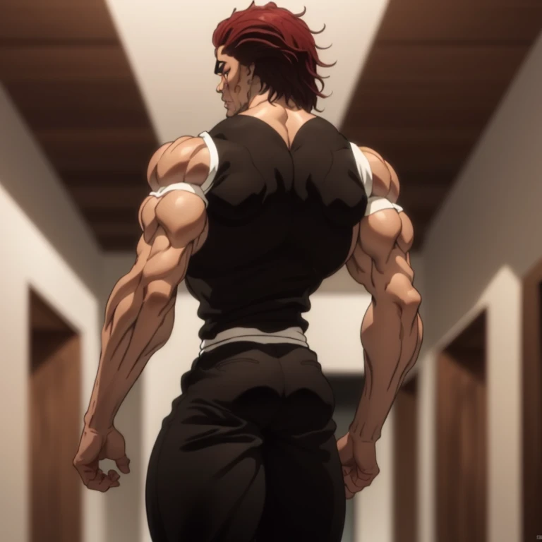 a muscular man, long red hair, anime